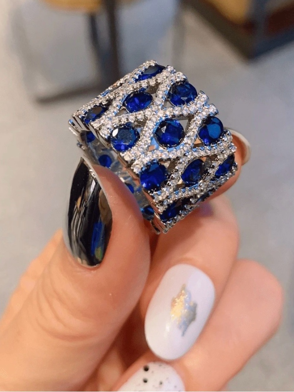 Luxury zircon Ring with Deep  Blue Gemstones - Elegant Women’s Jewelry